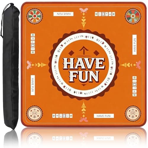 Mahjong Mat,Anti-Slip Noise Reduction Waterproof Game Mat 31.5×31.5 Inch,Yellow Vintage with Have Fun Design,Portable Table Cover for Mahjong,Poker & Family Game Night