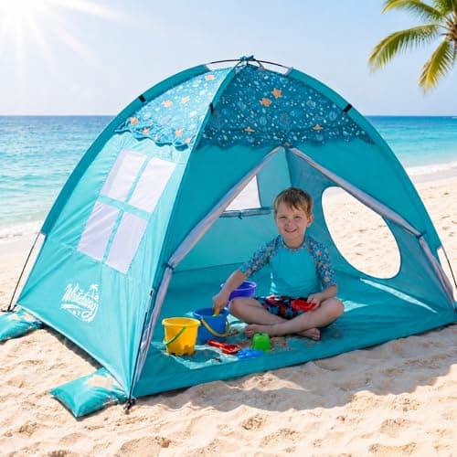 WhiteFang Baby Beach Tent, UPF 50+ UV Protection Sun Shelter, 70.9" x 45.3" x 43.3" Portable Beach Play Tent with Spacious Interior & Mesh Ventilation, Wind-Resistant Beach Shade for Toddlers & Kids - Image 1