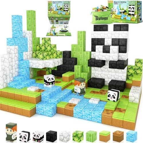 Magnetic Blocks-Build Mine Magnet World Panda Edition, Magnetic Tiles Building Blocks for Boys & Girls Age 3-5 4-8 5-7, Kids STEM Sensory Learning Outdoor Toys for 3+ Years Old Girls Boys Gifts - Image 1