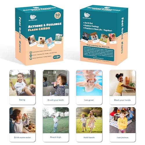 Actions Flash Cards for Kids (Ages 3-7), 50 Real-Life Photo Cards for Speech & Language Development, Based on Total Physical Response (TPR) Learning Approach, Support Daily Feelings - Image 1