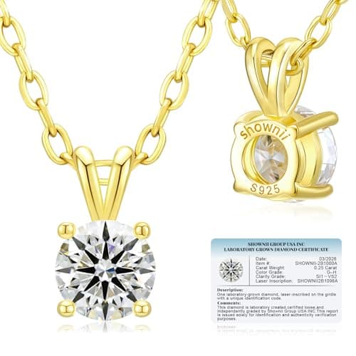 SHOWNII Diamond Necklace Graduation Certified LAB GROWN Round Diamond Solitaire Necklaces for Women 0.25 CT 10K Gold Plated Sterling Silver 4 Prong Solitaire Pendant Jewelry (G-H Color, SI1-VS2 Clarity) - Image 1