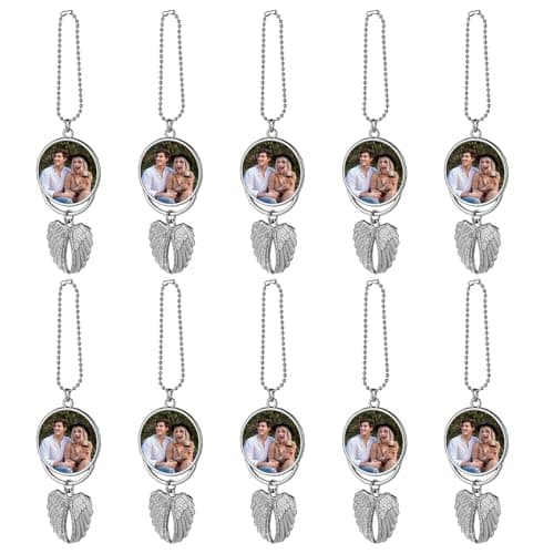 10pcs Sublimation Angel Wing Ornament - Car Mirror Hanging Accessories Photo Frame Blank Pendant Silver Car Decorations for Automobiles Home Window Christmas Ornaments - Image 1