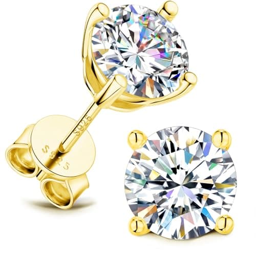 Lyniuoy Dainty Moissanite Stud Earrings For Women Jewelry Small Stud Earrings 14K Gold Plated 925 Sterling Silver Hypoallergenic Flat Back Stud Earrings For Sensitive Ear 4mm 0.3ct X2 - Image 1