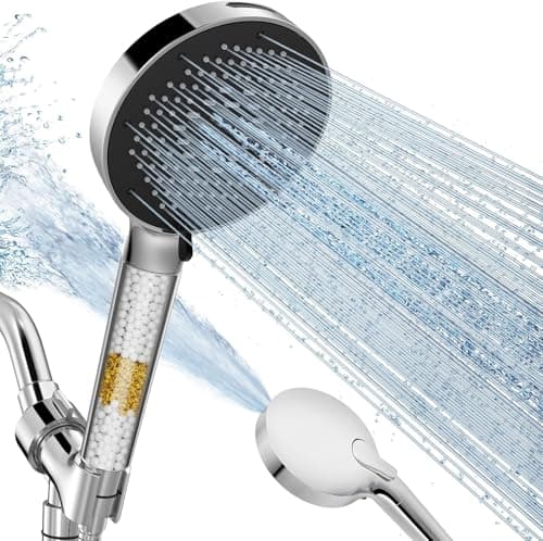 SR SUN RISE NSF Certified Filtered Shower Head with Handheld for Hard Water to Remove Chlorine High Pressure 9-Spray Setting (with Power Wash) Anti-Clog Nozzles (1 Filter, Chrome Silver) - Image 1