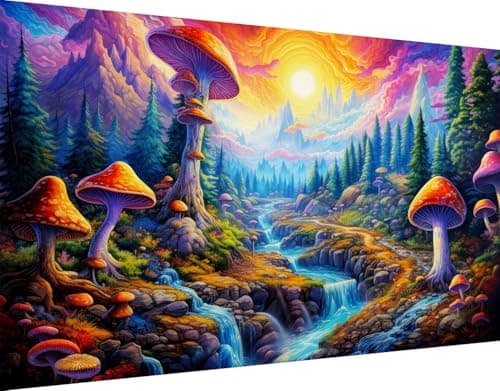ijbnhd Large Diamond Painting Kits for Adults, 5D Large Diamond Art Kits for Adults Mushroom, DIY Full Drill Round Gem Art for Crafts Home Wall Decor Gift 16X28inch - Image 1