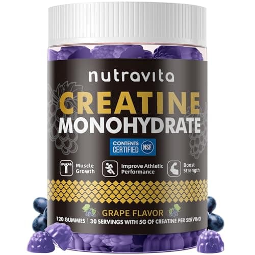 Nutravita Creatine Monohydrate Gummies for Men & Women-5g of Creatine Monohydrate per Serving - Sugar Free,Vegan, Grapes Flavor, 120 Count - Image 1