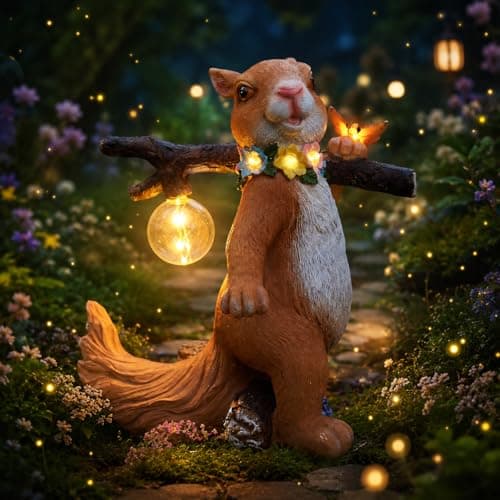DouShiAi Solar Garden Statue Squirrel with Hanging Globe Light, Garden Decor for Outside, Yard Decorations Outdoor for Patio Porch, Housewarming Gifts for Women & Grandma - Image 1