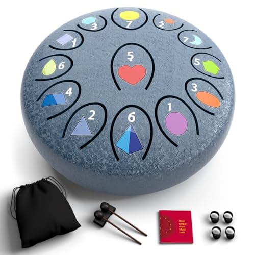 Rain Drum for Outside Garden, Steel Tongue Drum 6.8 Inch 13 Notes, Meditation Music Instrument, Meditation Outdoor, Unique and Unusual Gift Ideas, UV Printed Notes with Geometric Patterns(Navy) - Image 1
