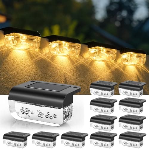 Herzila Solar Step Lights Outdoor, 12 Pack Solar Fence Lights, LED Waterproof Deck Lights for Outside, Step, Fence, Deck, Stair, Pool and Yard, Warm White - Image 1