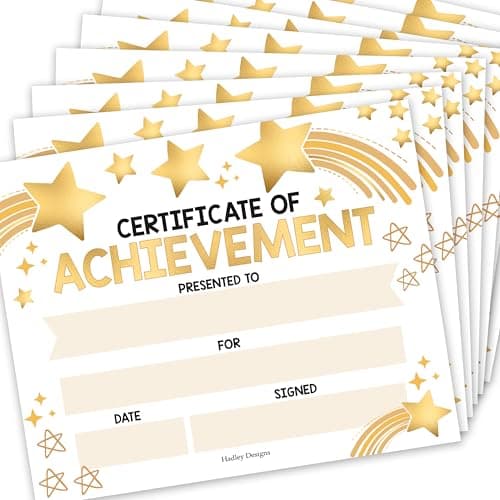 Premium Real Gold Foil Classroom Award Certificates for Students -25 Certificate of Achievement Awards, Certificate Paper, Preschool Graduation Certificates, Kindergarten Diploma, Star Student Honors - Image 1