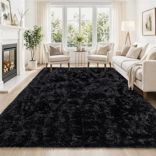 Tosuoka 5x7 Area Rugs for Living Room Bedroom, Ultra Soft Fluffy Rug Shag Thick Black Rug, Non-Slip Non-Shedding High Pile Plush Fuzzy Rugs Carpet for Nursery Kids Room Dorm - Image 1