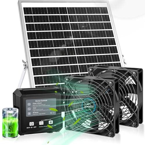Solar-Powered Exhaust Fan with Battery & Smart Sensing – 25W Solar Panel, 2 * 4.7" Fans, 3 Modes, IP65 Waterproof | Ideal for Chicken Coop, Dog House, Shed, Greenhouse, Outside - Image 1