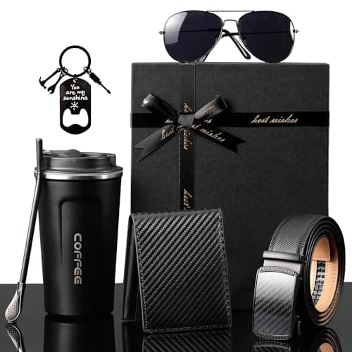 Fathers Day Gifts for Dad, 6-Piece Practical Gift Box for Men with Tumbler, Wallet, Belt, Sunglasses, Keychain Bottle Opener and Spoon, Ready-to-Gift Set for Dad Husband Grandpa - Image 1