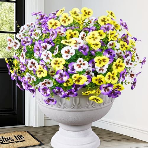 MARTINE MALL 12 Bundles Look Real Artificial Flowers for Outdoors, Realistic Fake Outdoor Flowers, UV Resistant Silk Pansy Flowers for Outside Faux Flower Plants for Outdoor Porch Garden, Mixed Colors - Image 1