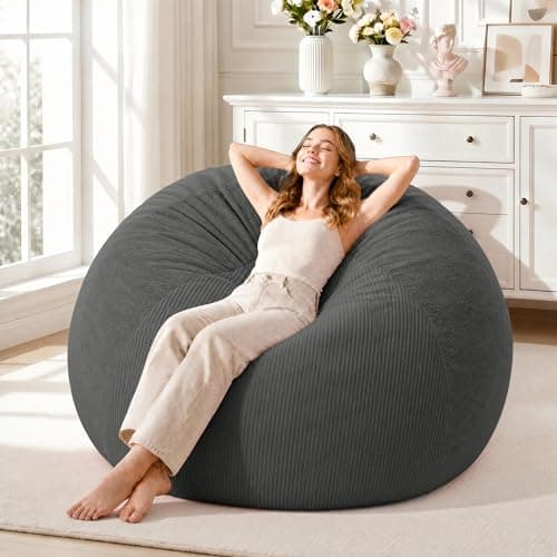 Homguava 4FT Bean Bag Chairs for Adults Teardrop BeanBag Chair Comfy Memory Foam Bean Bags Two-Tone Distressed Velvet&Corduroy Washable Cover for Living Room, Home (Distressed Velvet, Dark Grey) - Image 1
