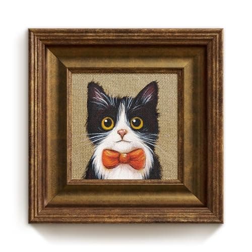 Vintage Framed Mini Hand‑Painted Oil Painting Original Cat Wall Art Gift - Image 1