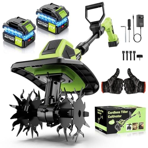 Brushless Cordlees Tiller Cultivator for Gardening, 6000mAh 20v Battery Powered Electric Garden Tiller Rototiller,9" Width 7" Depth,Lightweight Small SoilTiller for Cultivating/Lawn/Garden Tool - Image 1