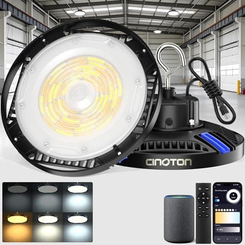 CINOTON Smart UFO LED High Bay Light 150W 21000lm, 2700K-6500K 1-100% Brightness Stepless Dimm Aluminum Shop Lights, ETL Listed Bay Lighting for Garage Factory, Via APP/Alexa/Remote Control, 2 Pack - Image 1