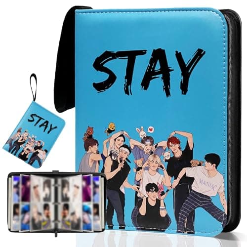 KEFEIKJ Cute Trading Photocard Binder, STAY Photo Album Cartoon Card Holder Book Storage 400 Cards with Sleeves for Lomo Cards Gift - Boys & Girls, idol Photo Protect (Blue, 4 Pockets) - Image 1