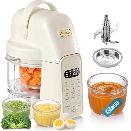 IAGREEA 9 IN 1 Glass Baby Food Maker, One Step Baby Food Processor Steamer Puree Blender Grinder Mills Machine, 10 OZ Auto Cooking & Grinding for Healthy Homemade Baby Food with 3 Age Stages, BPA-Free - Image 1