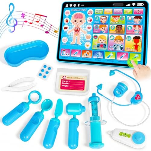 Doctor Kit for Toddlers 3-5 Kids Doctors Play Set with Interactive Learning Tablet Toys for 3 Year Old Boy Girl Pretend Play Toys with Sound & Music Stethoscope Birthday Gift Baby Toddler Toys 2-3 2-4