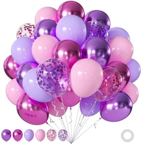60Pcs Purple and Pink Balloons, 12Inch Metallic Pastel Purple Rose Pink Confetti Balloons for Baby Shower Bridal Shower Wedding Birthday Party Decorations - Image 1