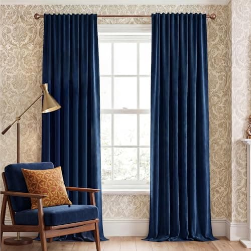 NICETOWN Navy Blue Velvet Curtains Blackout for Bedroom, Rod Pocket & Back Tab Room Darkening Soft Luxury Window Treatments Heavyweight Winter Drapes for Living Room, W52 x L84, 2 Panels - Image 1