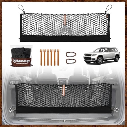 Muslogy Truck Bed Cargo Net Trunk Netting Compatible with 2021-2025 2026 Jeep Grand Cherokee L (3-Row GCL) Accessories, Pickup Cargo Organizer SUV Sedan Storage Net w/Heavy Duty Carabiners - Image 1