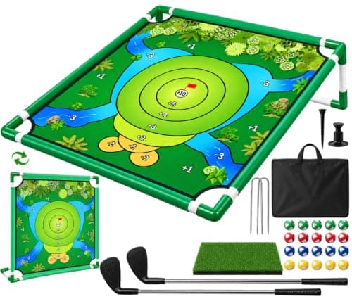 VQRZG Golf Chipping Outdoor Game, Portable Yard Practice Set, Indoor & Lawn Play for Adults and Family, Backyard, Beach, Office Party, Golf Gifts for Men (Chipping Game+2 Golf Clubs) - Image 1