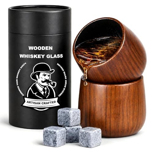 Lotnafee 2 Pack Charred Wooden Whiskey Glasses – Bourbon Tumblers for Men with Burnt Interior – Old Fashioned Cocktail Cups – Gifts for Dad, Men, Brother, or Whiskey Lovers - Image 1