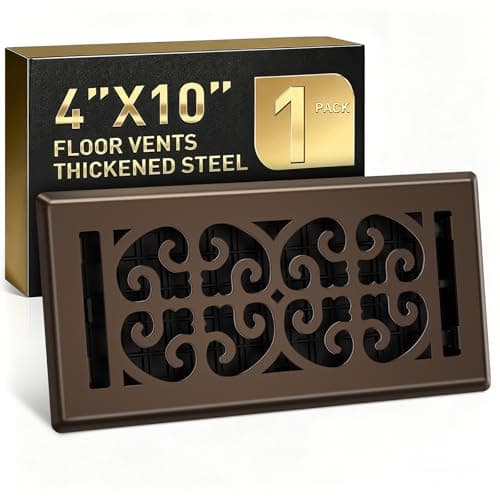 Floor Register 4x10, 1 Pack Rubbed Bronze Floor Vent Covers, Heavy Duty Walkable Metal Decorative Scroll Grilles, Quiet Heat-Resistant Damper, Adjustable Control Lever, Fits Standard HVAC Duct Opening - Image 1