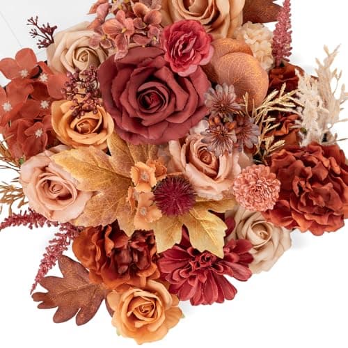 TINGE TIME Silk Fake Flowers Combo, Fake Foam Roses with Stems for DIY Wedding Bouquets Centerpieces Baby Shower Party Home Decorations(Terracotta) - Image 1