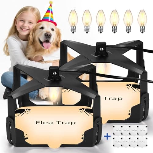 2 Pack Flea Traps, Flea Trap for Inside Your Home, Flea Light Indoor Bed Bug Traps with 6 Bulbs & 8 Sticky Pads, Electric Fleas Trap Killer Odorless Pest Control Flea Treatment Trap for Kid Pet