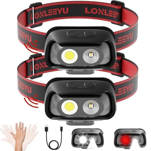2 Pack LED Headlamp Rechargeable, 5 Models Head Lamp Flashlight with Motion Sensor for Adults - Camping Accessories Gear, Waterproof Head Light Flashlight for Hiking, Repairing, Fishing, Cycling - Image 1