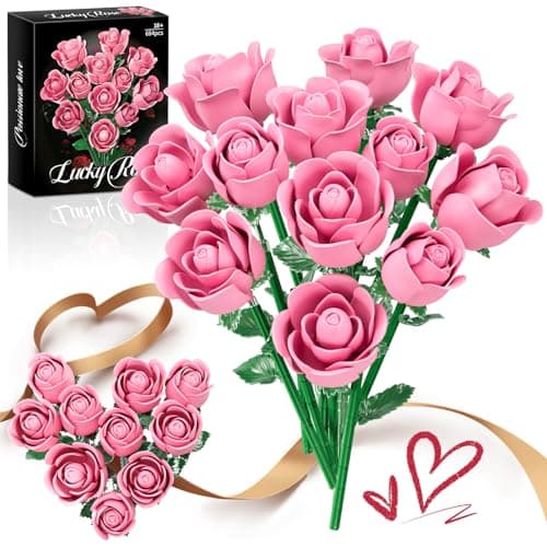 Pink Rose Bouquet Building Set, Compatible with Lego Flowers for Adults Women, Botanical Collection Gift for Mother's Day & Valentine's Day Artificial Flowers Home Decor - Image 1