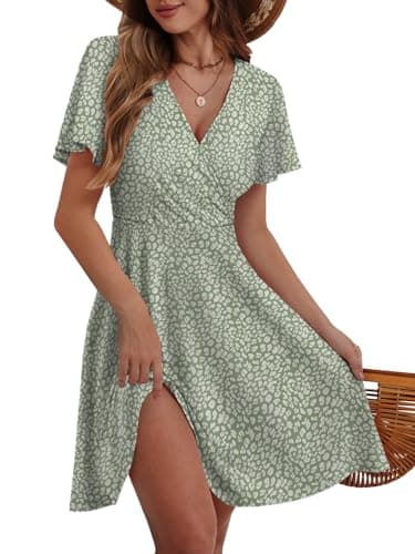 Womens Summer Dresses 2026 Elegant Classy Wedding Guest Plus Size Fall Dress for Curvy Women Boho Floral Maxi Sundress Vacation Outfit Country Concert Western Milkmaid Formal Green Speckled Small - Image 1