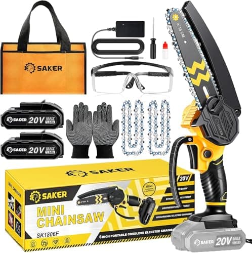 Saker Mini Chainsaw Cordless 6-Inch-Switch Security Lock-Cordless Power Chain Saws-Handheld Small Chainsaw for Cutting Wood Trimming and Woodworking- Mini Chain Saw Cordless with 2 Batteries - Image 1