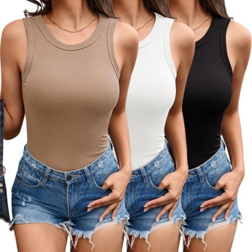 MLYENX 3 Pack Tank Tops for Women Sleeveless High Neck Ribbed Casual Basic Stretchy Fitted Summer Going Out Fashion Clothes - Image 1