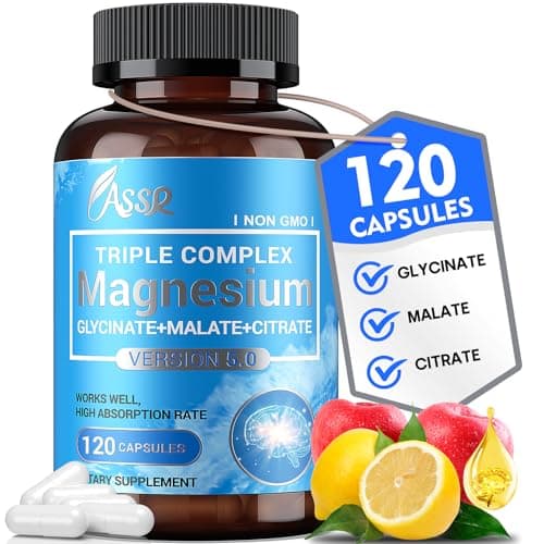 ASSR Triple Magnesium Complex – 300mg Magnesium Supplement with Glycinate, Malate & Citrate – Supports Relaxation, Muscle & Nerve Function – High Absorption, Vegan, Non-GMO, 120 Capsules - Image 1