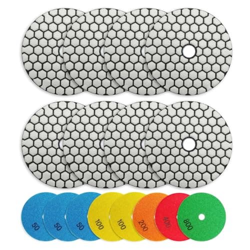 BRSCHNITT Dry Diamond Polishing Pads Set 4 Inch Grit 50x3/100x2/200/400/800 - Dry Polish Pad Kit 8pcs for Granite Marble Concrete Quartz Marble Floor Polishing - Image 1