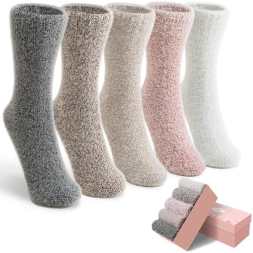 SISOSOCK 5 Pairs Fuzzy Soft Cozy Comfortable Socks for Women, Casual Sleep Comfy Socks, Perfect Warm Winter Gifts for Women - Image 1