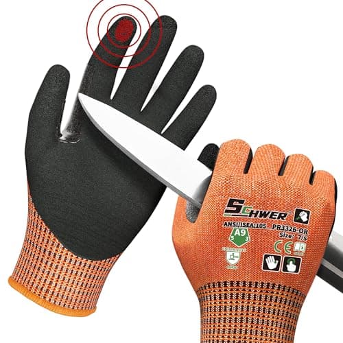 Schwer ProGuard Highest Level Cut Resistant Work Gloves PR3326 for Extreme Protection,ANSI A9 Cut Gloves with Reinforced Thumb, Non Slip, Breathable, Durable, Touch-screen, Orange1 Pair(S) - Image 1