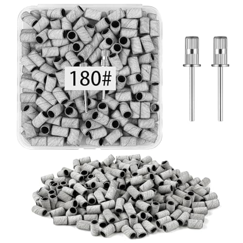 BEVTEE 200Pcs Sanding Bands for Nail Drill, 180 Grit Small Nail Sanding Bands, with 2pcs 3/32'' Nail Drill Bits, for Acrylic Nails Gel Manicures and Pedicure, White, Including a Dedicated Organizer