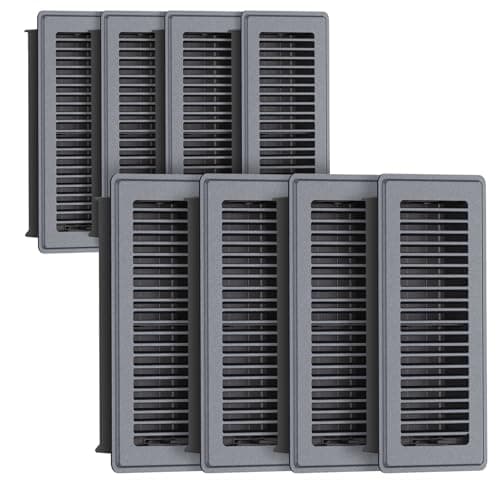 Floor Register 4 x 12, 8 Pack – Gray Heavy-Duty Steel Vent Covers for Home Floor with Adjustable Airflow Control Lever, Easy Installation and Quiet Operation for HVAC Systems Floor Vent