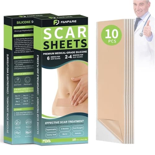 FANPARE Silicone Scar Sheets, Medical Grade Silicone Scar Tape, Silicone Scar Removal Strips for Surgical, C-Section, Tummy Tuck, Keloid Scars (1.6"X 6",10 Pcs) Keloid Bump Removal - Image 1