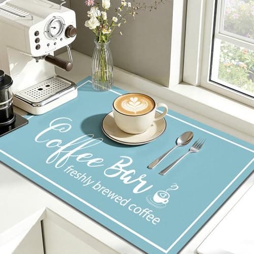 Findosom Dish Drying Mat, 12"x 20" Super Absorbent & Hide Stain Coffee Mat, Cuttable Drying Mat for Kitchen Counter, Coffee Bar Accessories, Under Dish Rack, Coffee Maker, Espresso Machine, Blue - Image 1