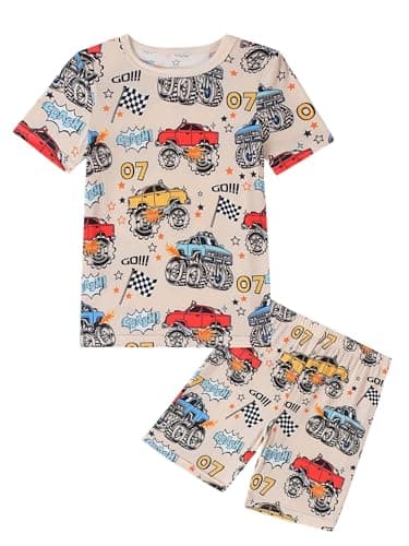 Joonberry Toddler Kids Soft Bamboo Viscose Long Sleeve Top and Pants Cloth Set–2-Piece 2-8Y Boys Girls Outfit(Race Car,3-4Y - Image 1