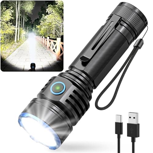 RECHOO Flashlight Rechargeable 1 Pack, Super Bright Rechargeable Flashlights High Lumens, Adjustable 3 Lighting Modes with 7 Big LED Flashlight, Waterproof Flash Light for Home, Camping, Emergency - Image 1