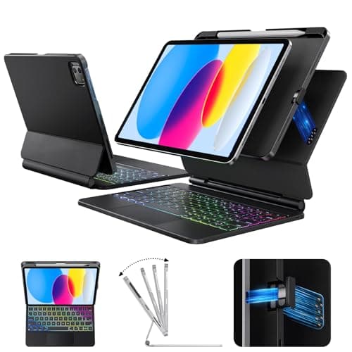 Landcase Keyboard Case for iPad A16 11th & 10th Gen 10.9", Detachable Keyboard for iPad with Smart Contact Connector, Sensitive Trackpad, Backlit Keyboard with Magnetic Stand, Pencil Slot, Black