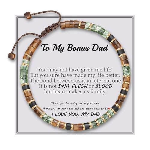 Sistble Bonus Dad Gifts, Gifts for Step Dad Tiger Eye Beaded Bracelets Handmade Jasper Natural Stone Bracelet Christmas Birthday Gift Ideas from Step Son Daughter - Image 1